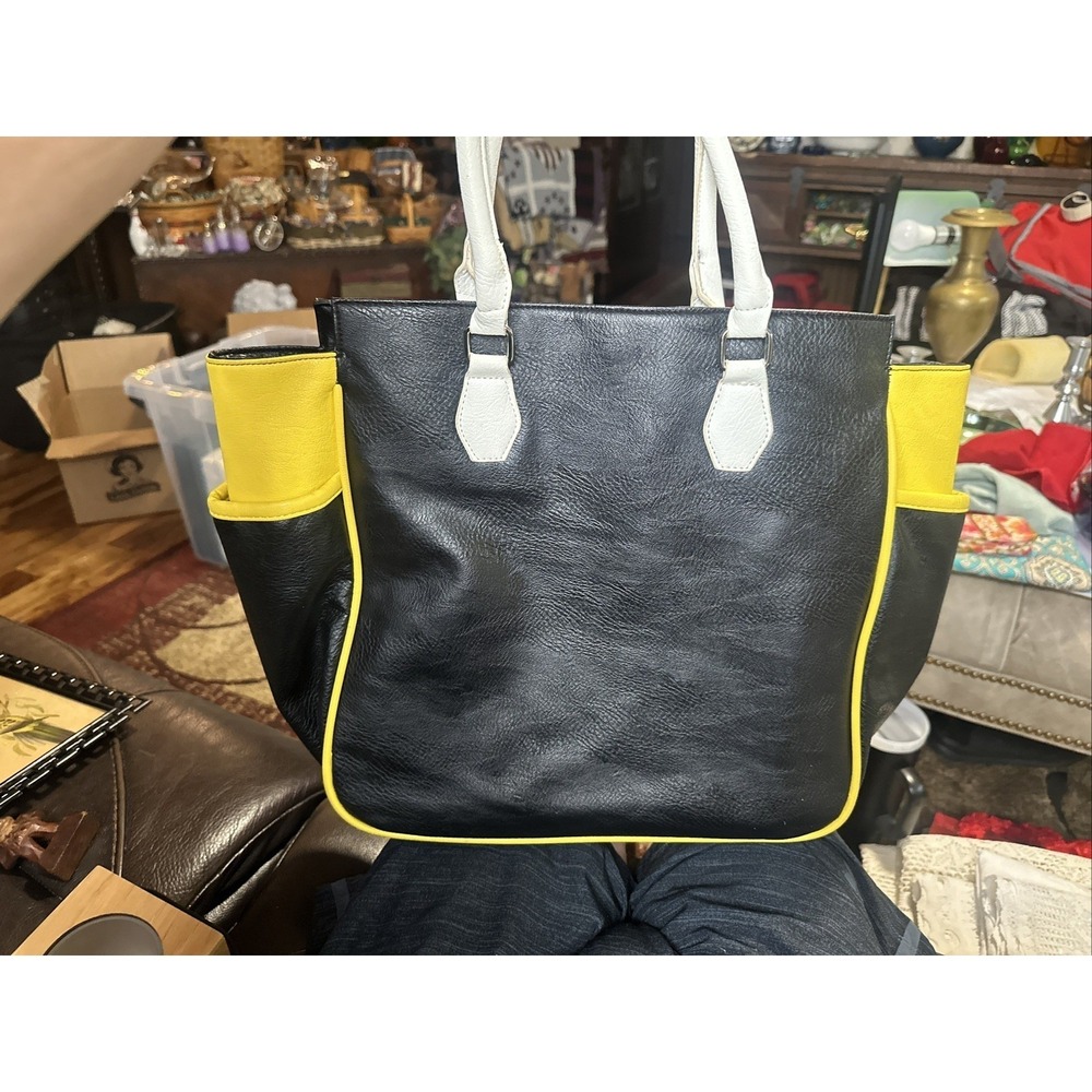 Giannini Blanche Large Tote Bag Black Yellow Trim Double Handle Handbag